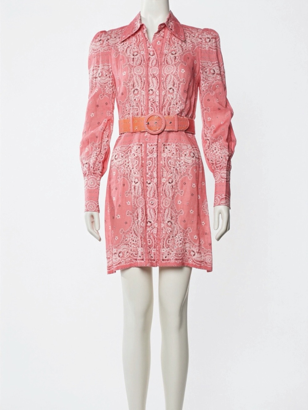 Zimmermann Pink Paisley Long-Sleeve Shirt Dress with Belt